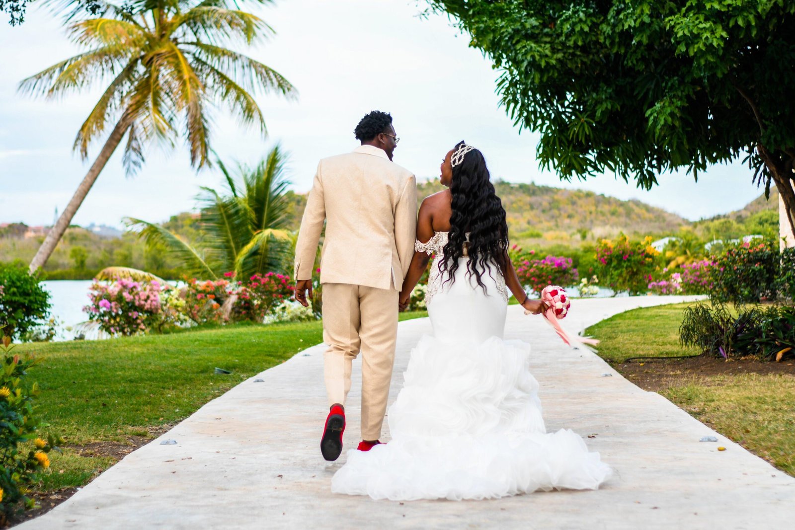 Bride and groom destination wedding setup in Antigua
