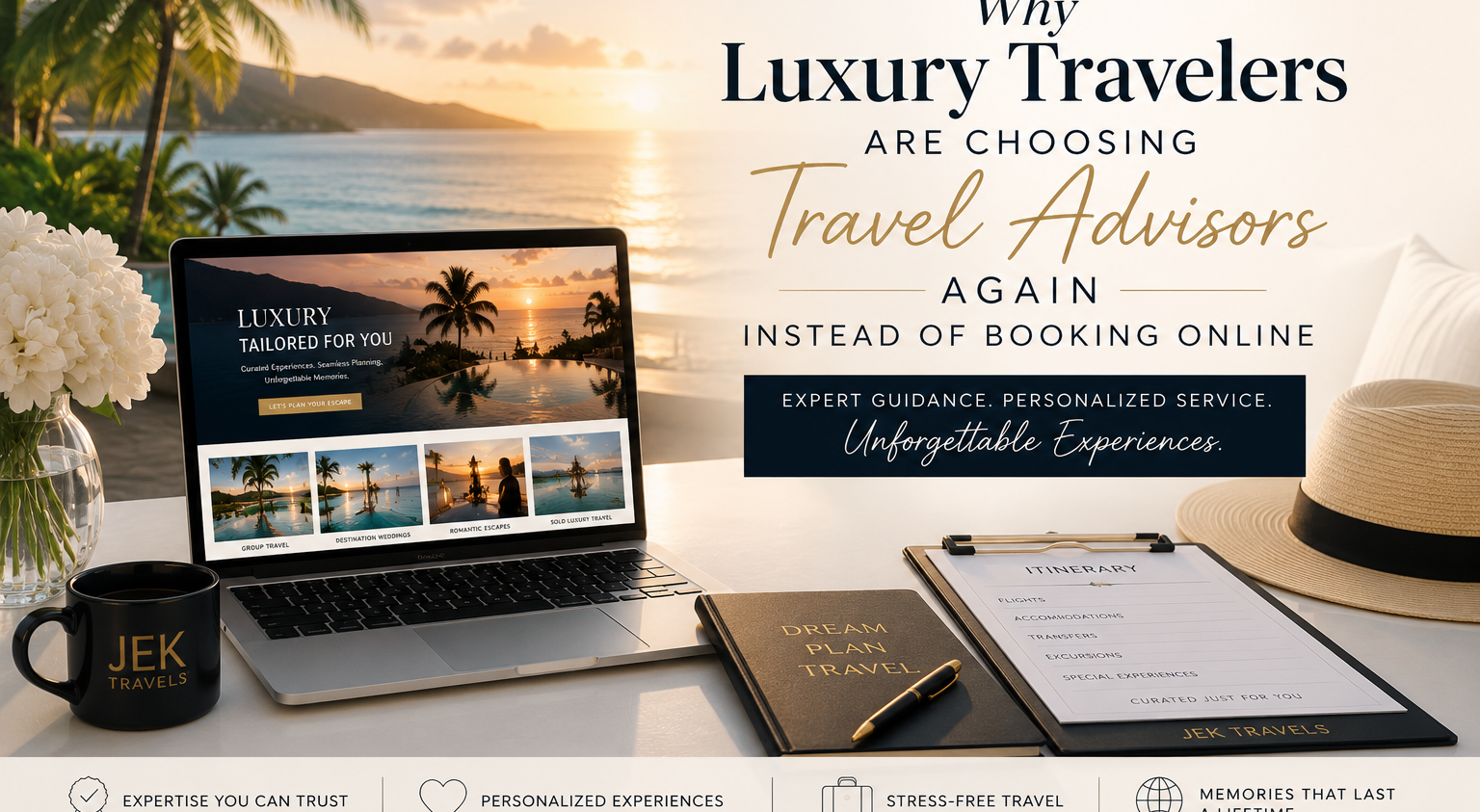 Luxury travelers enjoying a curated beachfront vacation experience planned by a luxury travel advisor
